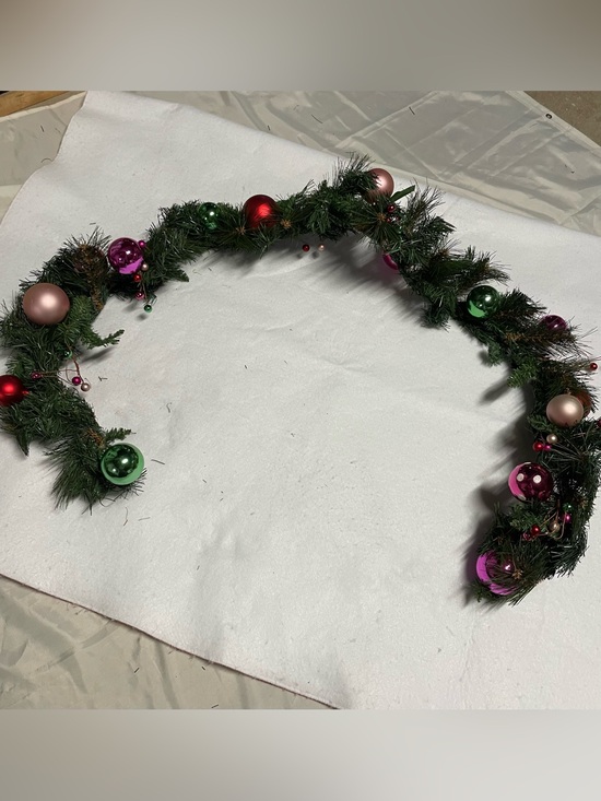 Other - Festive Green Christmas Garland with Red and Pink Ornaments 5 Foot Long